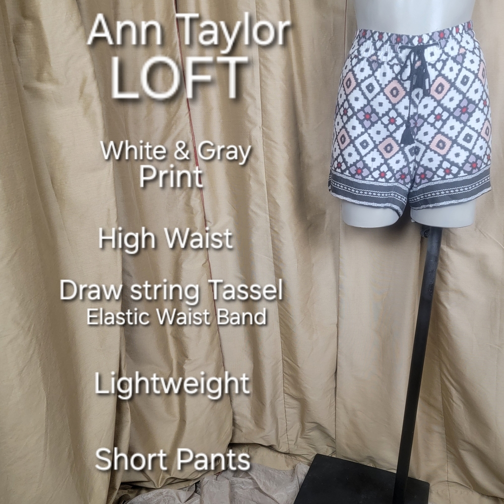 LOFT White and Gray High Waist Geometric Shorts